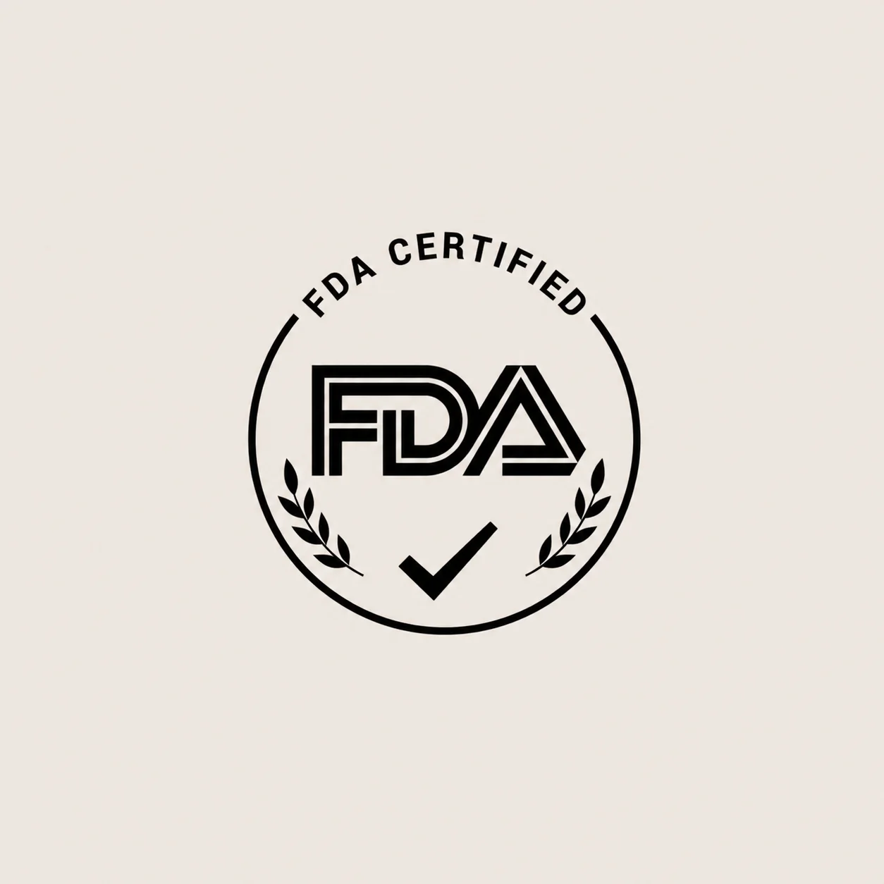 FDA certified seal with a circular design featuring the FDA logo, decorative laurels, and a checkmark in the center.
