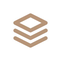 A geometric diamond-shaped icon with three stacked layers and a small plus sign in the center, against a black background.