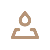 A minimalist icon featuring an abstract figure in a meditative pose with a central flame on a black background.